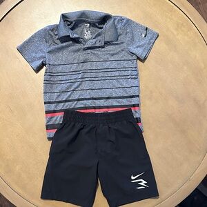 Nike Gray and Black Striped Polo with Shorts